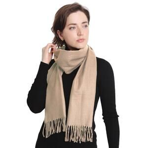 Women's Faux Cashmere Scarf Solid Color Camel Fringe Italian Design